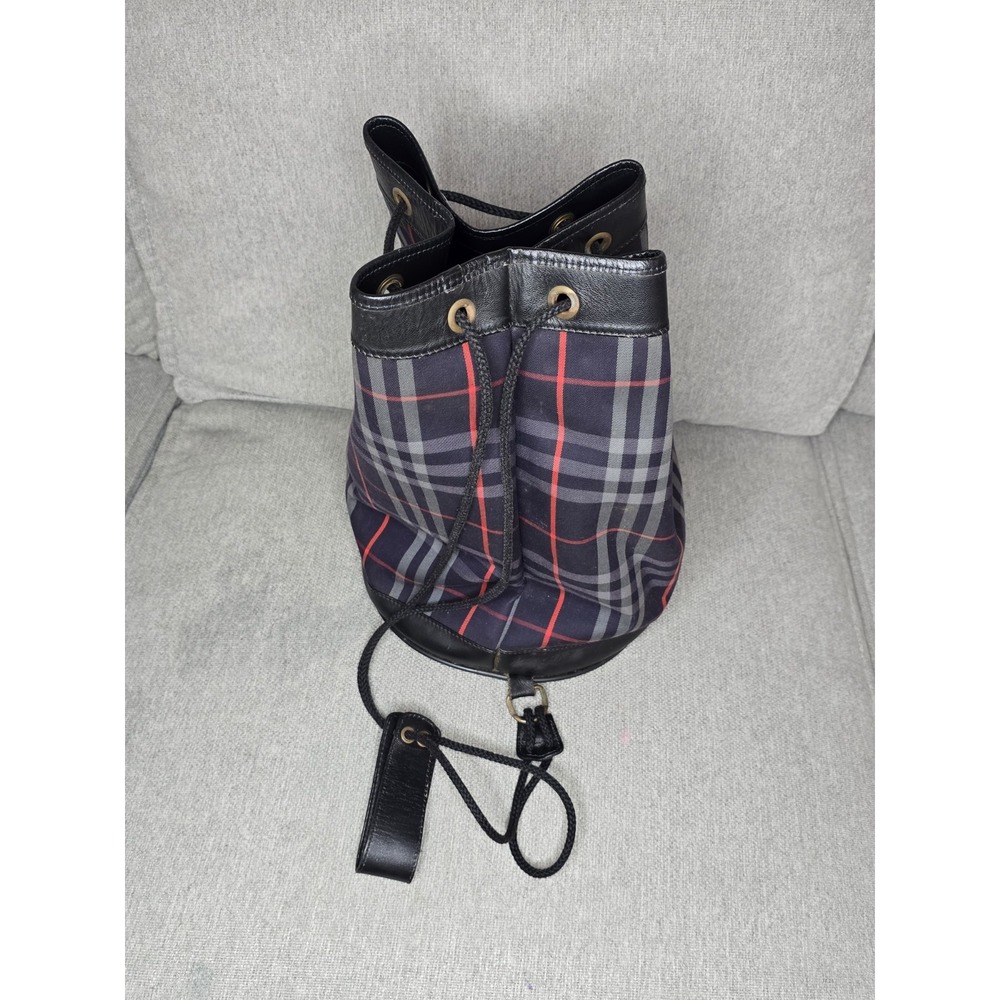 Burberry Vintage Nova Check Canvas Leather Bucket Drawstring Bag Made in England - Picture 4 of 8